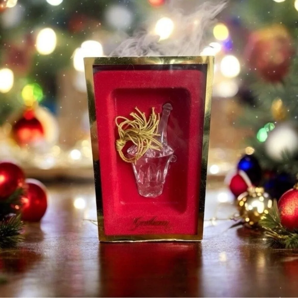 Vintage 2000 Gorham Crystal Ice Bucket Champagne Bottle Christmas Ornament NIB